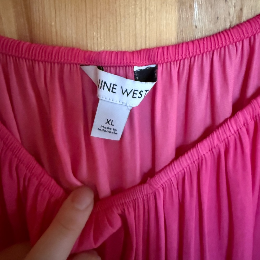 Nine West Bright Fuchsia Long Sleeve Peasant Blouse - Picture 2 of 3